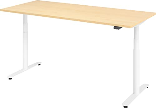 bümö elektrisch höhenverstellbarer Schreibtisch 180x80 cm mit Memory, Bluetooth & App-Steuerung - Schreibtisch höhenverstellbar elektrisch, elektrischer Schreibtisch Ahorn, Gestell weiß
