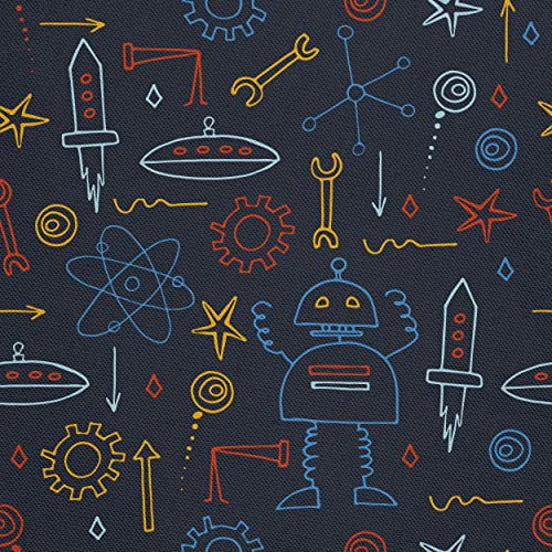 HEKO PANELS Stoff Oxford Wasserdichte Meterware Canvas-Stoff Polyester Stoff Zum Nähen Nähstoffe Möbelstoffe Dekostoffe Wasserabweisend Blickdicht Kinder Roboter UFO 1 Meter 155 x 100 cm