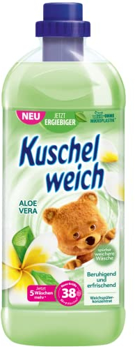 Kuschelweich Weichspüler Aloe Vera, Hautverträglichkeit dermatologisch bestätigt, Weichspüler Kuschelweich ohne Mikroplastik, große Flasche 1 Liter für bis zu 38 Waschladungen