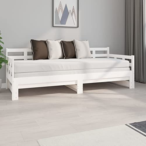 Canditree Tagesbett Ausziehbar Massivholz Gästebett Ausziehbett Tagesbett Mit Unterbett Trundle (Weiß)