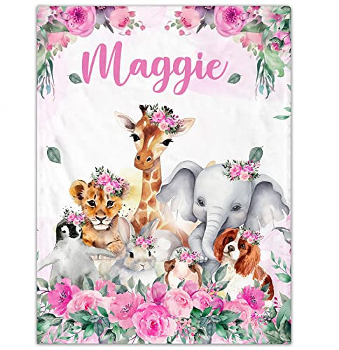 Personalisierte Babydecke mit Namen oder Wunschtext Kinderdecke Namensdecke Tier Elefant Panda Individuelle Baby Decke für Geburtstag, Geschenke