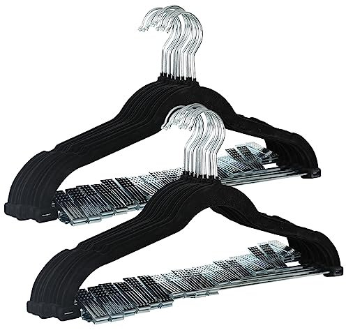 SVITA 20er Set Kleiderbügel Hosenbügel mit Clips und Samt-Bezug Schwarz