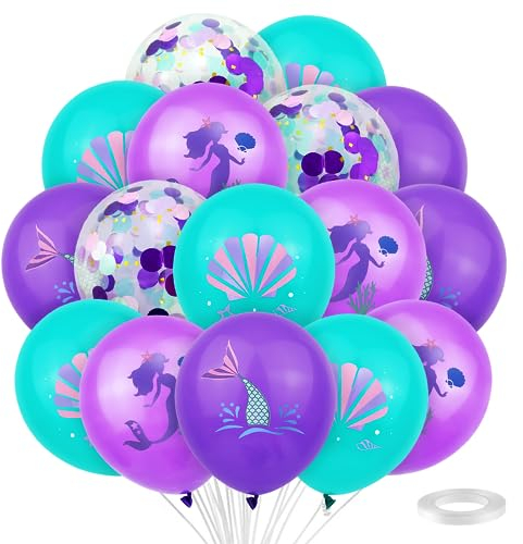 Meerjungfrau Luftballons, 42 Stück 12 Zoll Latex Ballons, Luftballon Meerjungfrau Deko, Ballons Lila Türkis Konfetti, für Mädchen Meerjungfrau Geburtstag Party Hochzeit Dekoration