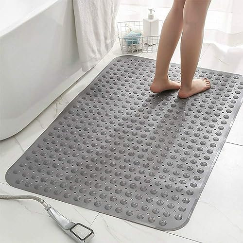 Anti-slip Bath Mat Non Slip PVC Bath Mat Shower Slip Pads Portable Camping Shower Mat Machine-washable Shower Water Absorbent Bath Rug Durable Bathroom Floor Mat (Grey,38 * 70cm)