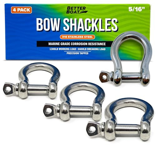 Premium Stainless Steel D-Ring Shackles, Marine Grade, 4-Pack, 5/16 Mini Bow or Clevis Anchor Shackle for Boat, Sailboat, Chain, Rigging Clasp