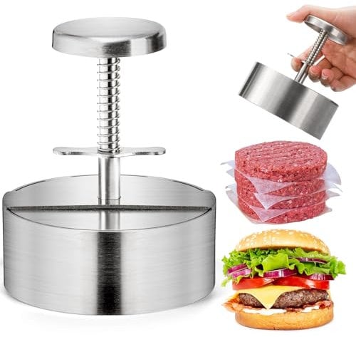 ZOOFOX Adjustable Burger Press, Non-Stick HamBurger Press Patty Maker, 18/8 Stainless Steel Meat Press for Hamburger, Beef, Vegetable, BBQ, Griddle and Cooking, BPA Free