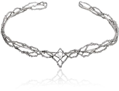 CIEHER Vintage Hobbit Elf König Schwarze Krone Form Weiß Kristall Große Runde Krone Schwarz Tiara Kostüm Stirnbänder für Damen Herren Geburtstag Party Abschlussball Cosplay