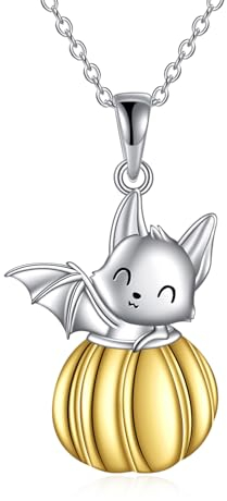 YAFEINI Fledermaus Kette für Damen Silber 925 Fledermaus mit Kürbis Haslkette Anhänger Halloween Schmuck Geschenke für Damen Mädchen (Fledermaus Kette)