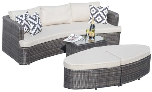 Direct Wicker Brown Rattan Deep Seating Group Sunbed Daybed Set with Cushion