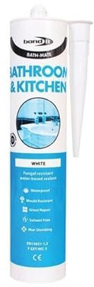 Bond It Bath-Mate Bathroom & Kitchen Acrylic Silicone Sealant Water Based White Water Based Fungal Resistant Sealer