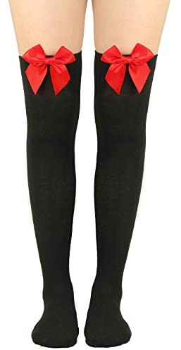 Mashaouyo Lange Damensocken, Schleife, reine Farbe, Oberschenkelhohe Socken, Overknee-Socken, Festival, Weihnachten, Are You Nasty, Panik, Schwarz , Einheitsgröße