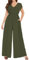 Coloody Femme Combinaison Manches Courtes Col en V Jambes Larges Barboteuse Jumpsuit Élégant Loose Pantalon Avec poches Green S