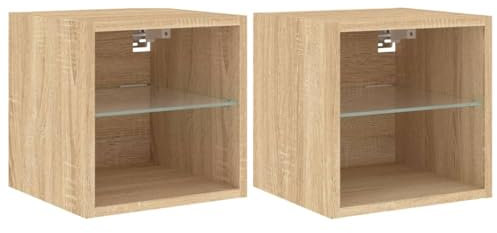 vidaXL Meubles TV Muraux Lumières LED 2 pcs, Armoires de Télévision Suspendues avec Étagère, Meubles Télé Flottants Salon, Moderne, Chêne Sonoma