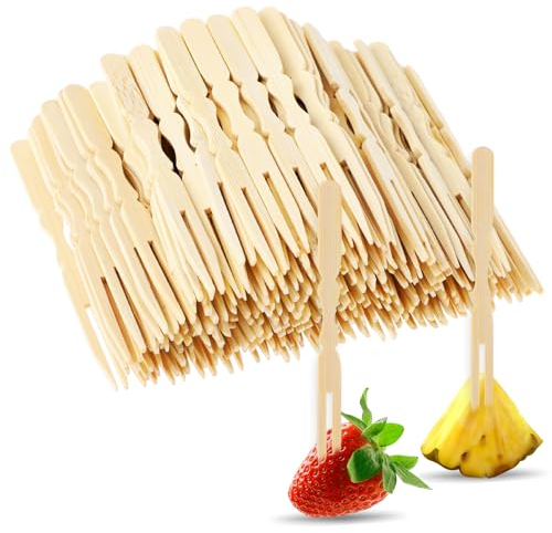 Grevosea 200 Pcs Mini Bamboo Forks, Bamboo Appetizer Forks, 3.5 Bamboo Fork Cocktail Forks Appetizer Forks for Charcuterie, Mini Forks for Appetizer Cocktail Fruit Pastry Dessert