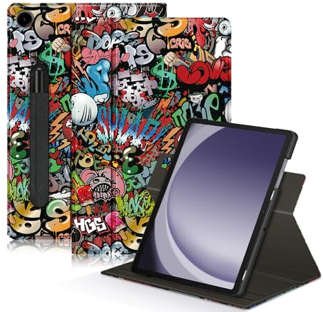 Yiernuo Hülle für Samsung Galaxy Tab A9 Plus/Galaxy Tab A9 + 11 Zoll Tablet,360° Drehen Schutzhülle mit Ständer Funktion Kompatibel SM-X210/X216/X218 Tablet,Graffiti