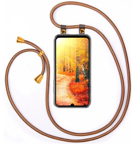 moex Handykette für Samsung Galaxy A05s Hülle mit Band abnehmbar, Handyhülle mit Kette zum Umhängen, Handyband 155 cm lang Stoff Kordel Umhängehülle, Handy Umhängeband, Golden