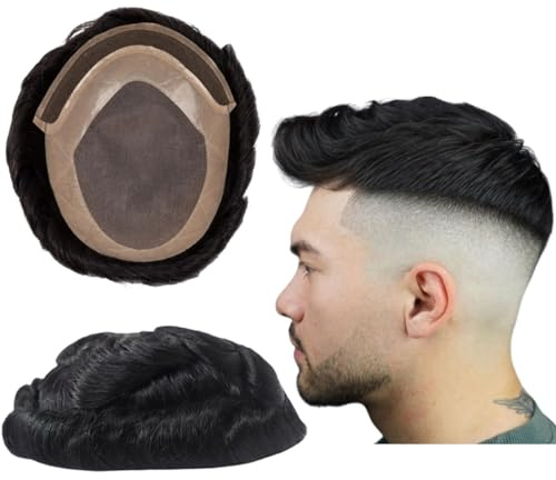 Toupee für Männer Menschhaarperücken Mens Toupee Mono Base mit Spitze Front Haareinheiten Lockige Welle Mens Perücke Toupee Haar Echtes menschliches Ersatzsystem für Mann Freestyle (8x10)