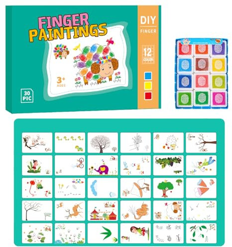 Falafoty Kit de Pintura con los Dedos Libro de Actividades de Huella con los Dedos Pintura con los Dedos para Niños Pequeños Regalos de Educación Temprana para Niñas para Niños 4-6 Años