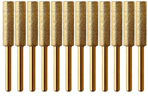 iFutniew 12PCS Diamond Coated Cylindrical Burr 5.5mm Chainsaw Sharpener Kit Stone File Chain Saw Sharpening Carving Grinding Tools Set