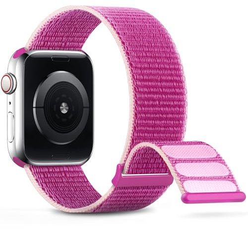 DigiHero Sport Nylon Straps Compatible with Apple Watch Straps 38mm 40mm 41mm 42mm 44mm 45mm, Adjustable Breathable Women Men Braided Strap Compatible for iWatch Series 9/8/7/6/5/4/3/2/SE Hot Pink L