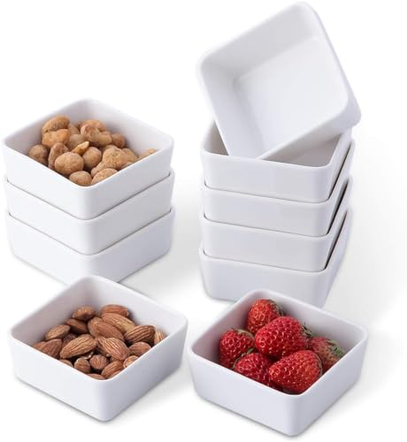 GYJZZW Lot de 10 ramequins carrés en porcelaine blanche de 170,1 g - Pour trempage, dessert, bouche, crème brûlée