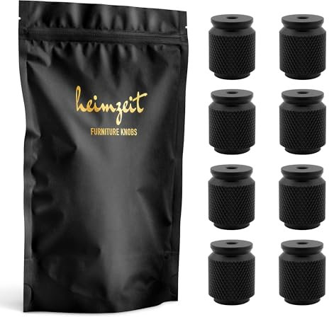 heimzeit Tiradores de Armarios y Cómodas de Aluminio para Puertas y Cajones [8 Piezas, Restriado] Color: Negro, Diseño Elegante, Pomos Armario con Manija de un agujero con tornillos
