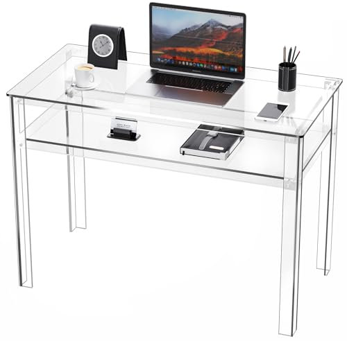 solaround Bureau en Acrylique, Table Console Table d’Entrée, Poste de Travail, pour Bureau, Chambre, Salon, 100 x 50 x 75 cm (Transparent)