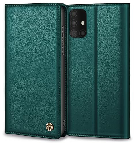 Handyhülle für Samsung Galaxy A51 4G Hülle, Premium Lederhülle Schutzhülle für Samsung A51 Hülle Wallet Kartenfach Standfunktion Klappbar Flip Case für Galaxy A51 Hülle, Blau Grün