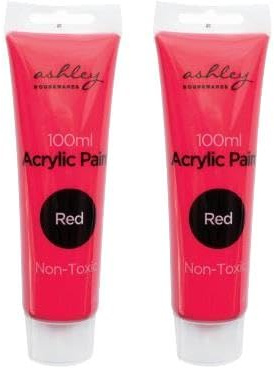 2x Acrylic Paints - 100ml - Red - Professional Artist Art Craft Painting Supplies for Canvas Wood Glass Fabric Paper Clay Ceramic - By Ashley