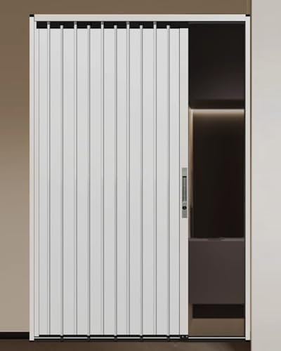 Concertina Door Security White Metal Retractable Screen Door, Sliding Multifold Panel Internal Space Saving, Entry Barn Garage Roll up Screen with Mounting Hardware(25x40in(63.5x101cm))