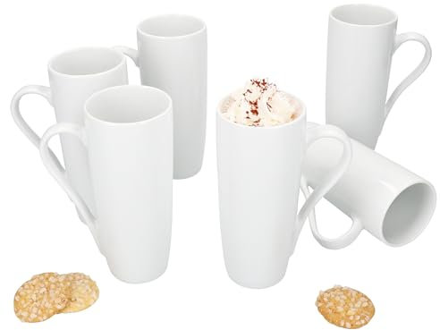 MamboCat 6er Set Lotta Kakaobecher I 250 ml I weiße hohe Porzellan-Becher mit Henkel für 6 Personen I Tassen für Getränke wie heiße Schokolade, Cappuccino & Co
