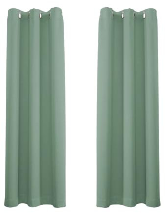 Happy Homewares Duck Egg Eyelet Curtains - 66 x 72 Inch Drop - Elegant Room Darkening Blackout Curtains with Thermal Insulation - 2 Panels for Bedroom or Living Room
