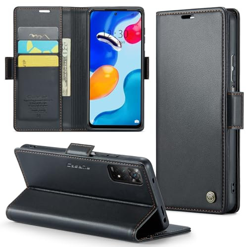 Rerzoiro Coque pour Xiaomi Redmi Note 11 4G/ Note 11S 4G, Étui Housse en RFID Protection Premium PU Cuir Portefeuille Rabat Case Magnétique Stand, Étui Case pour Redmi Note 11/ 11S 4G/ 12s 4G, Noir