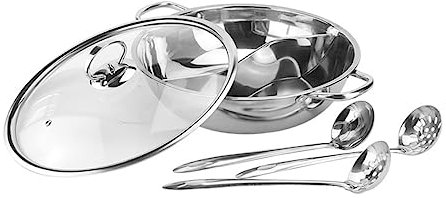 Cabilock Edelstahl Hot Pot Mit Zwei Geschmaksrichtungen Aus Kochgeschirr Aus Edelstahl Mit Doppeltem Geschmack Und Loeffelsieb Geeignet Fuer Verschiedene Herdarten