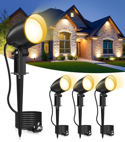 CLV Foco Proyector Exterior 20W, 7520LM Focos Exterior Jardín Blanco Cálido 2700K Lámpara de Césped Cuerpo de Aluminio IP66 Impermeable Luces LED Jardin con Enchufe EU para Camino Patio