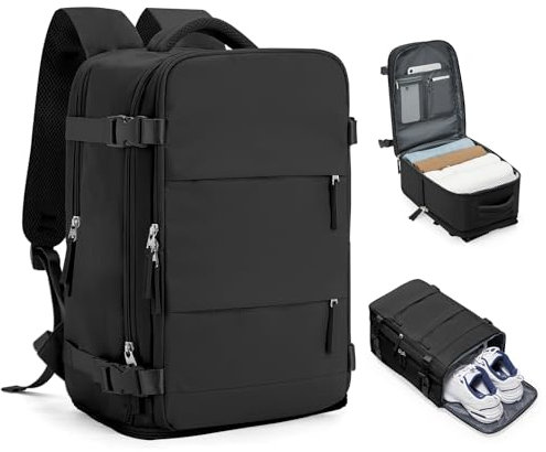 HPLQQ Zaino Ryanair 40x20x25 Zaino da Viaggio Aereo Bagaglio a Mano 20L Borsa da Cabina 40x30x20 per Uomo e Donna Lavoro e Scuola Trekking Casual Daypack Impermeabile per laptop 14,A1-Nero