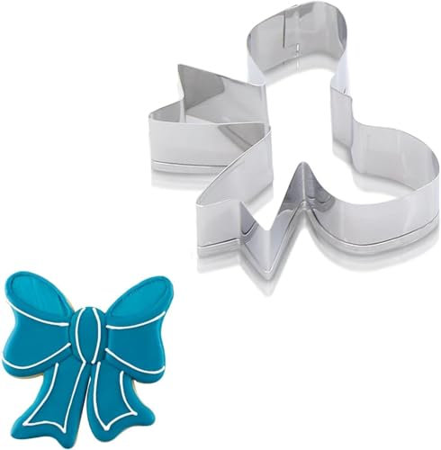Ausstechform mit Schleife, Edelstahl, silberfarben, 6,3 x 3,8 cm, Keksform, Backspaß, nicht verformbares Design, Schleife, Backzubehör und Zubehör