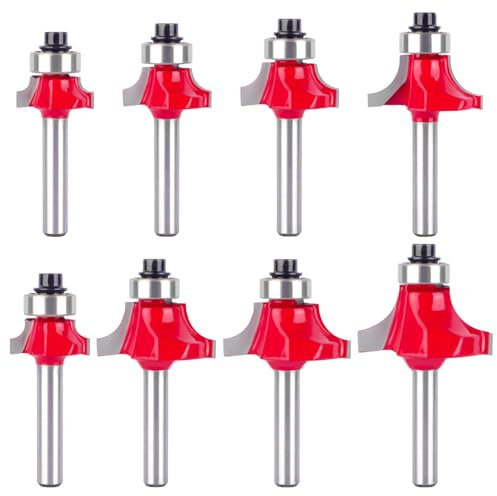 Pilikoll 8 Piezas Fresa de Radio Cóncavo con Vástago 8mm Fresa Punta Redonda Fresadoras Madera para Tableros de Partículas, Madera, Contrachapada(1/4”, 5/16”, 3/8”, 1/2”, 5/8”, 3/4”, 7/8”,1” Radio)