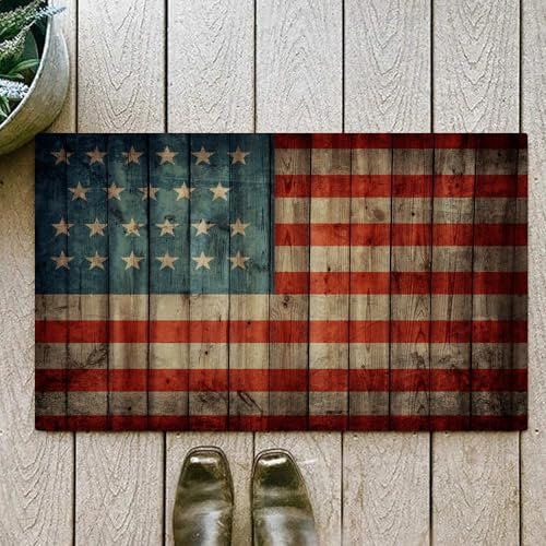 OHJEAJDS Badezimmerteppich rutschfest Badematte 60 x100 cm,Badteppich Saugfähig Weich Maschinenwaschbar für Badezimmer,Rustikale amerikanische USA-Flagge, Unabhängigkeitstag am 4. Juli, bemalt mit al