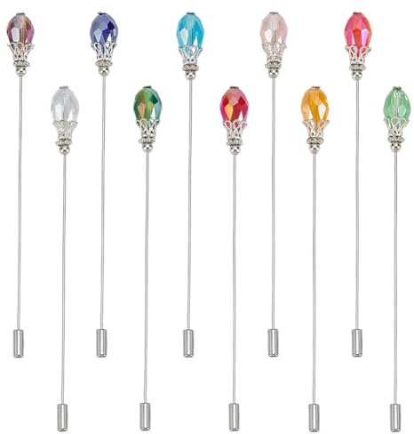 PH PandaHall 10 Farben Hutnadeln Glasperlen Anstecknadel 12.3cm Langer Griff Stick Pin mit Kristallperlen Elegantes Haar Anzug Pins für Frauen Broschen Krawatte Hüte Schal Schmuck Accessoires