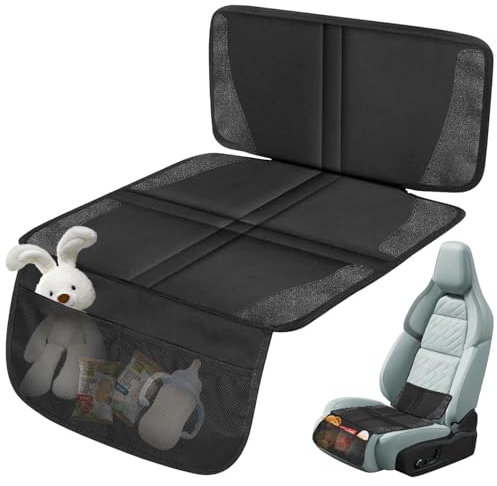 Kindersitzunterlage Auto, Sitzschoner A-uto Kin-dersitz für ISOFIX, Autositzschoner Kindersitz mit Netztaschen, Rutschfester Autositzschoner Kindersitz, Universell Sitzschoner Auto Kindersitz
