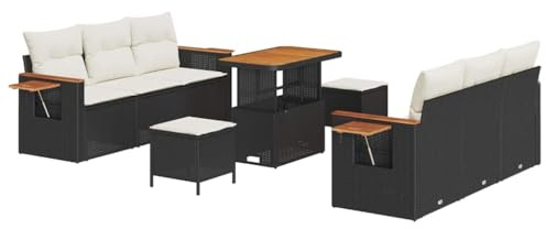 vidaXL Garten-Sofa-Set mit Kissen 9 pcs Schwarz Poly Rattan, Garten- und Terrassenmöbel, modernes Lounge-Set, wetterfest, Elegantes Sofa, modulares Design