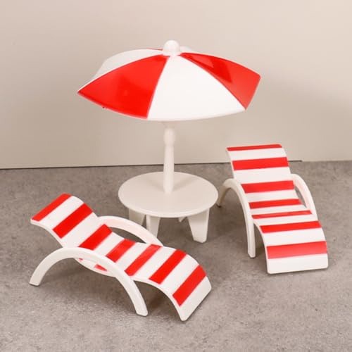 KARLOR Miniatur Strand Deko,2 Liegestuhl +1 Strandschirm Tisch, Mini Strandkorb Sonnenschirm Strand-Mikrolandschaft Dekoration Zubehör Miniatur Möbel Miniliegestuhl Accessoires für Sandkasten Garten