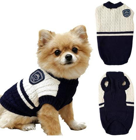 Hundepullover Winter, FainFun Preppy-Stil Haustier Pullover, Katzenpullover, Geeignet für Kleine, Mittlere Hunde, Katzen, Sweater Hunde Weihnachten, Hundepullover Grosse (Blau, S)