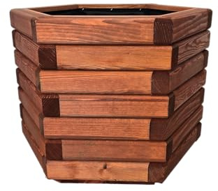 HolzGarden Pflanzkübel Holz 50x40x43 cm Imprägniert Farbe Mahagoni Wetterfest Blumenkasten Blumentopf Groß Außen Balkon Garten Pflanzkasten Sechseck 57l Serie FORNEA