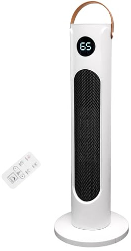 KNIGHT Electric Heater 2000W Portable Ceramic Heater for Home, 80° Oscillating PTC Tower Heater with Remote, Instant Heating in 3 Seconds for Large Room, Touch Screen Control & Leather Handle