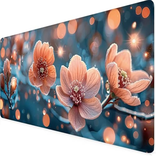 Gaming Mouse Pad 800x300x3mm, Pink Mouse Mat Flower Mousepad Gaming With Stitched Edge, Waterproof Large Desk Pad, Soft Smooth Surface Keyboard Mat for Computer Office Desk Accessories for Men i8-96