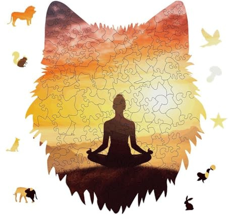 Yoga Meditation Jigsaw Puzzle 175PCS Wolf Head Design Puzzle Wooden Jigsaw Puzzles for Adults Families