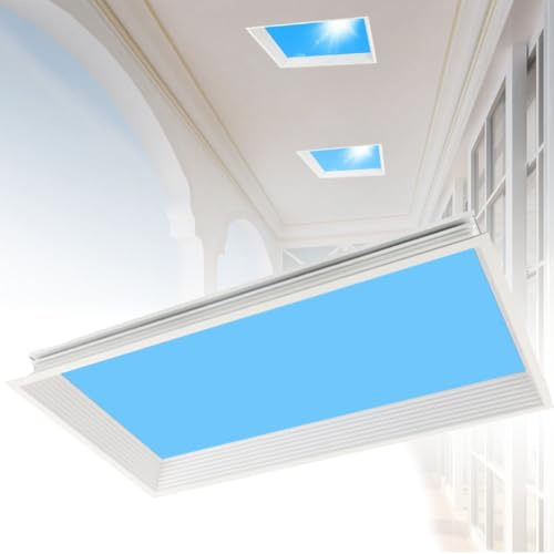 Hydravex Lucernario Blu Intelligente, Pannello Luminoso per Finestra Finta con Telecomando, lucernario Artificiale con luminosità Regolabile, per Soggiorno, Bagno, Ufficio Sky-32 * 62Embedded