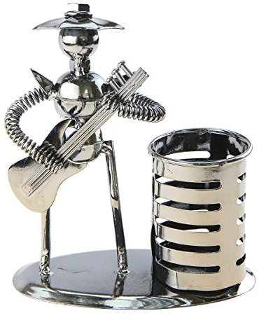 Metal Iron Art Music Man Instrument Performer with Hat Musician Figure Pen Container Holder Pencil Cup for Home Office Desk Decoration Creative Gift (A20021 Electrical Guitar)
